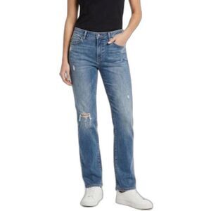 Theory Women's Blue Denim Mid-Rise Distressed Ripped Straight Leg Jeans Size 32
